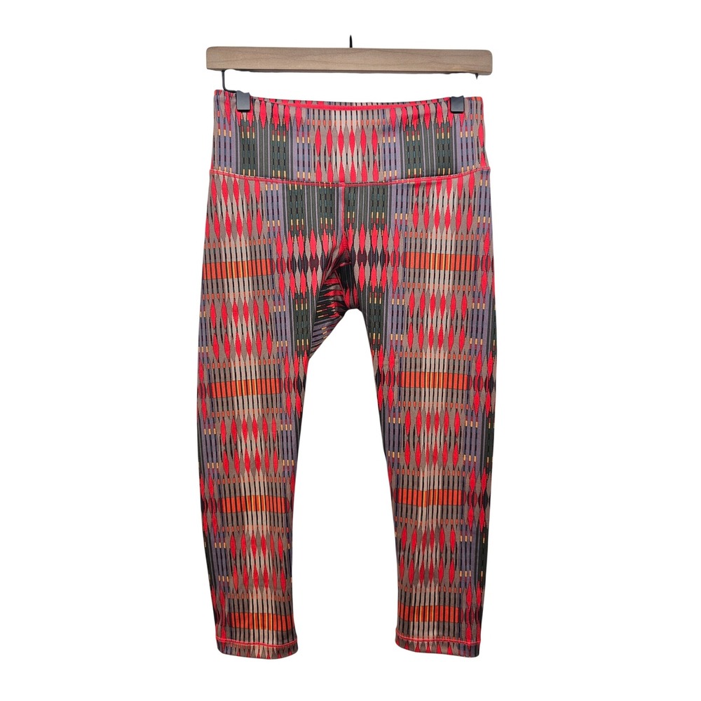 Prana Womens Red Geometric Ikat Print Crop Leggings Size S Recycled Polyester